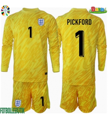 England Jordan Pickford #1 Målvakt Bortaställ Barn EM 2024 Långärmad (+ Korta byxor)